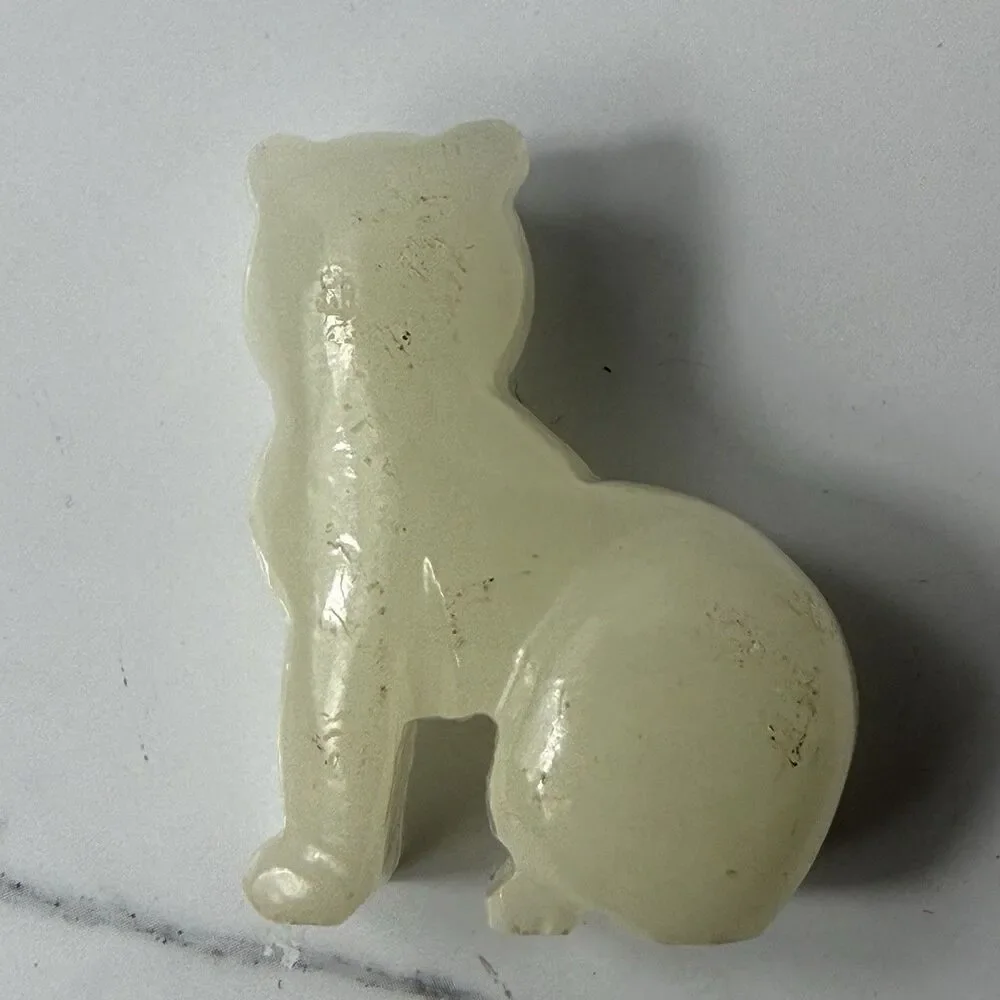 Vtg Polished Alabaster Jade Color Cat Figurine Small Translucent Stone Carving